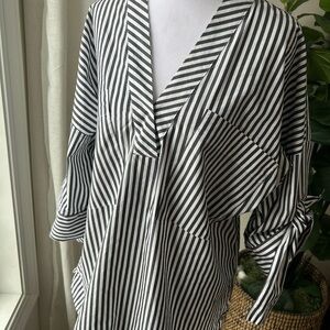 Calvin Klein Black and White Striped Blouse Size L